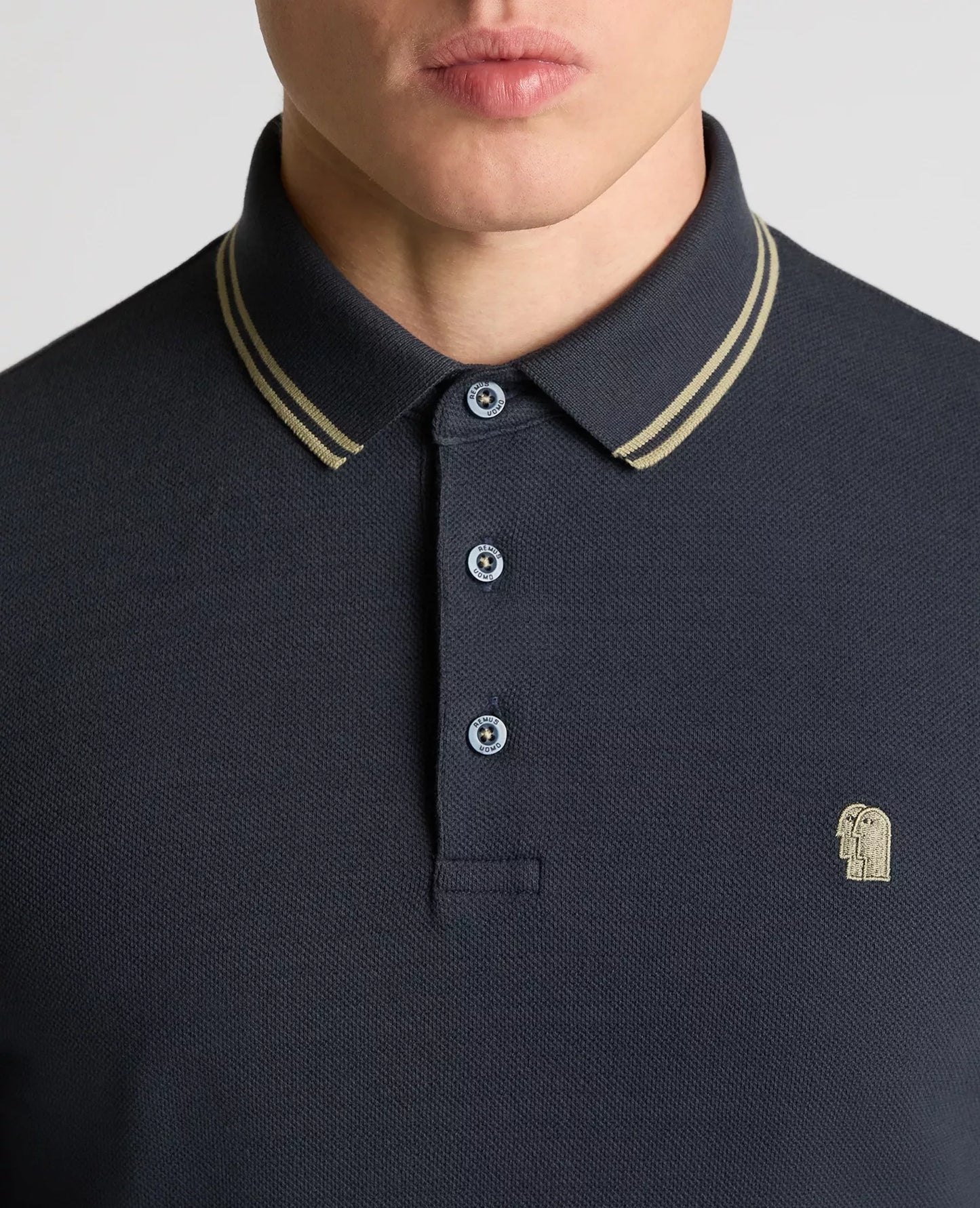Remus Uomo Long Sleeve Pique Polo Shirt- Salute Blue