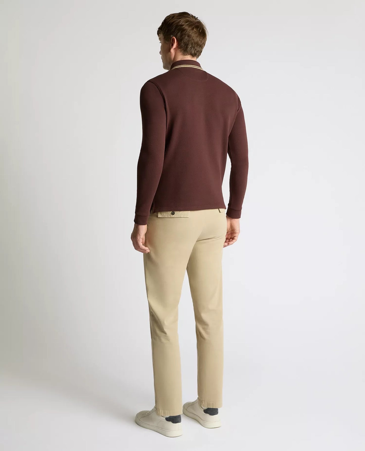 Remus Uomo Long Sleeve Pique Polo Shirt - Brown