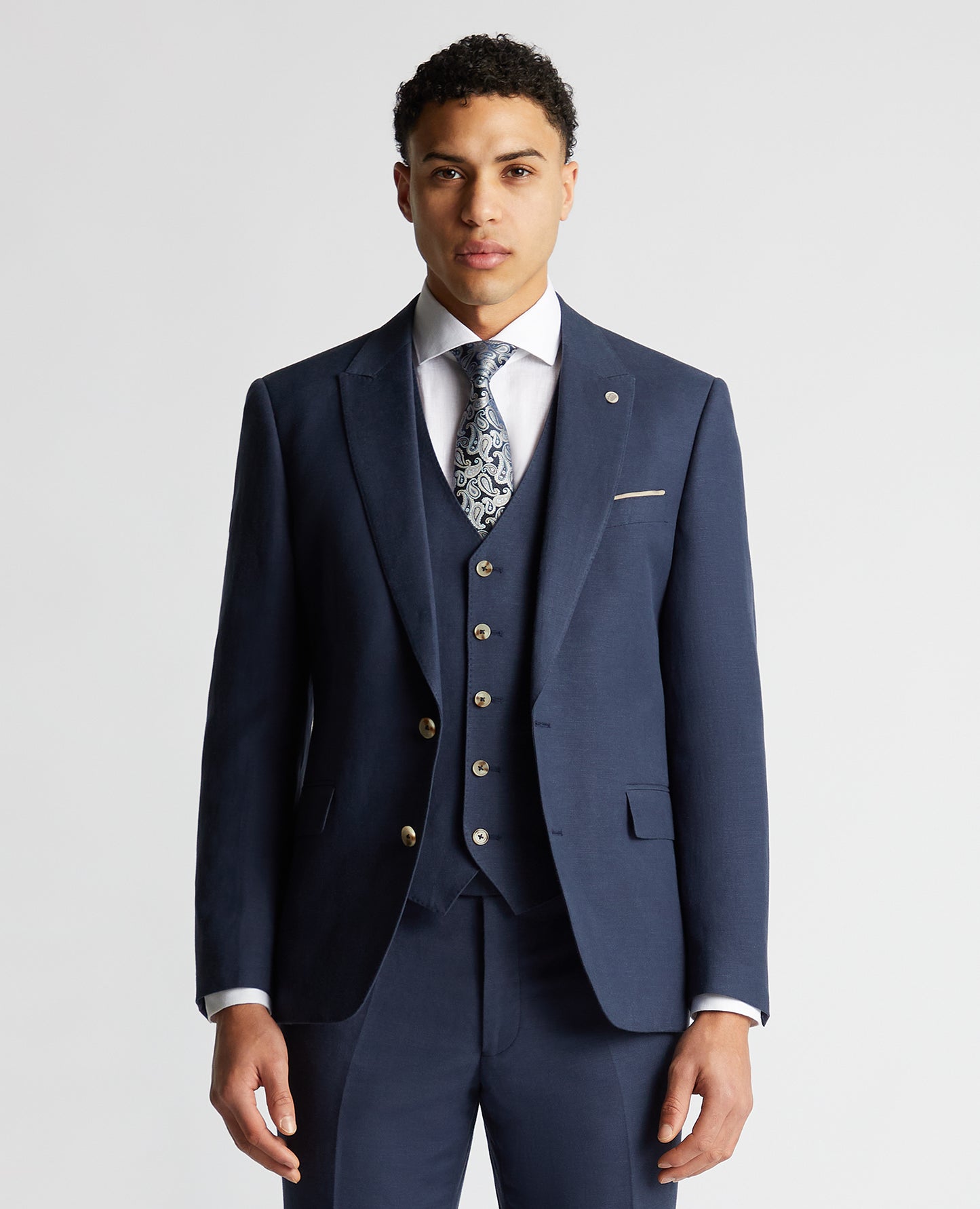 Remus Uomo Linen Tapered Fit Blazer - Blue