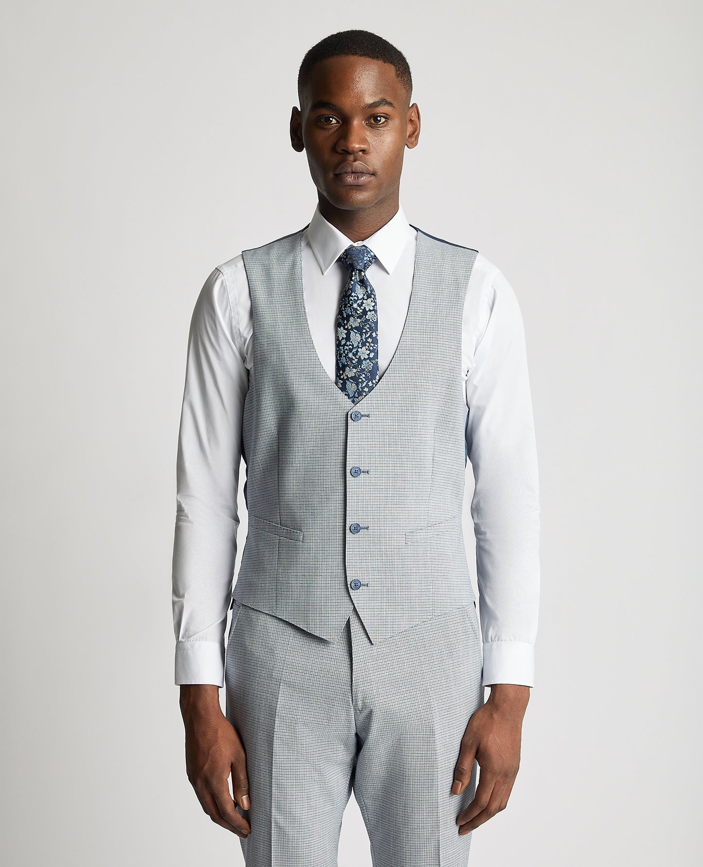 Remus Uomo Matteo Slim Fit Check Waistcoat - Blue 52252 22