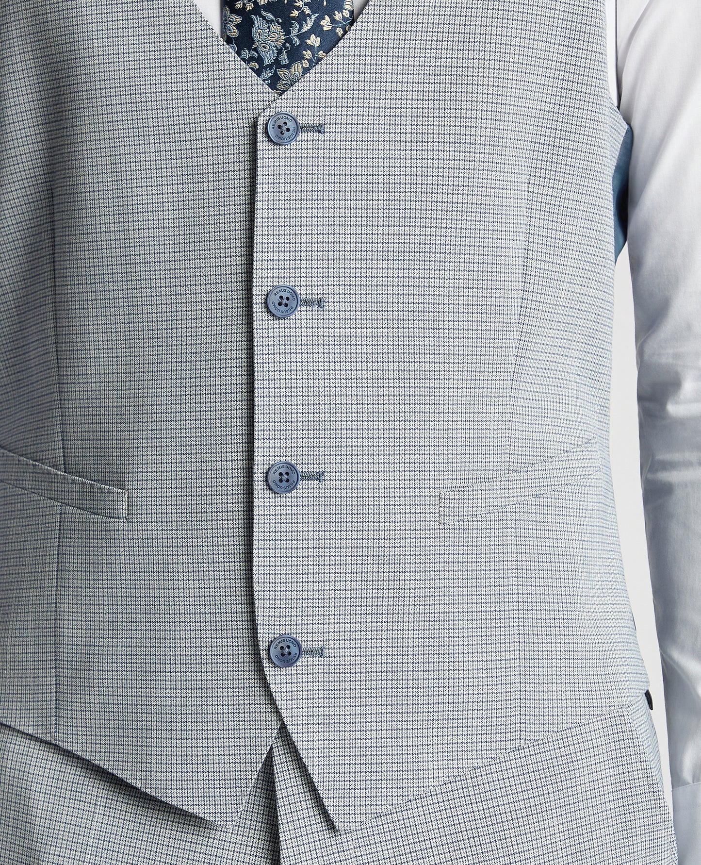 Remus Uomo Matteo Slim Fit Check Waistcoat - Blue 52252 22