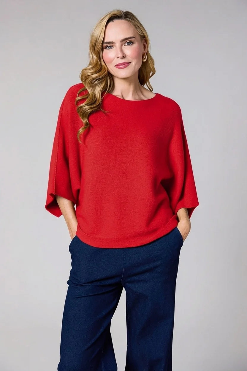 Deck Short Sleeve Batwing Knit - Red