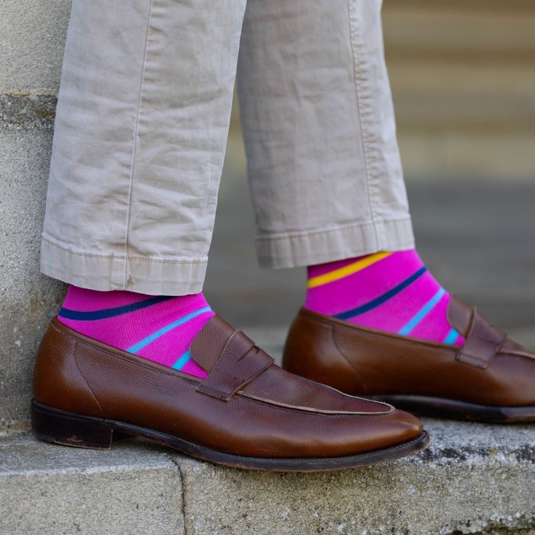 Swole Panda Bamboo Socks - Pink Multi Stripe