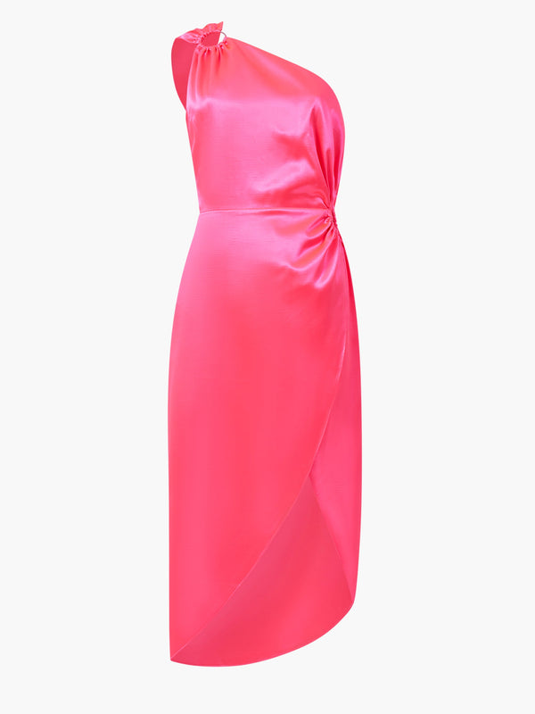 French Connection Adaline Satin One Shoulder Dress - Neon Rose