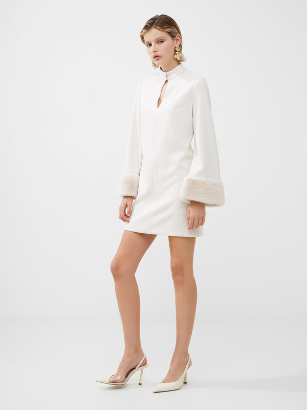 French Connection Ruth Faux Fur Trim Mini Dress - Classic Cream
