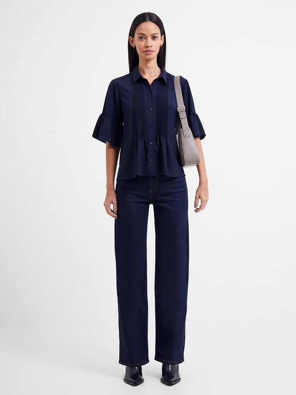 French Connection Crepe Light Pin-Tuck Shirt - Marine