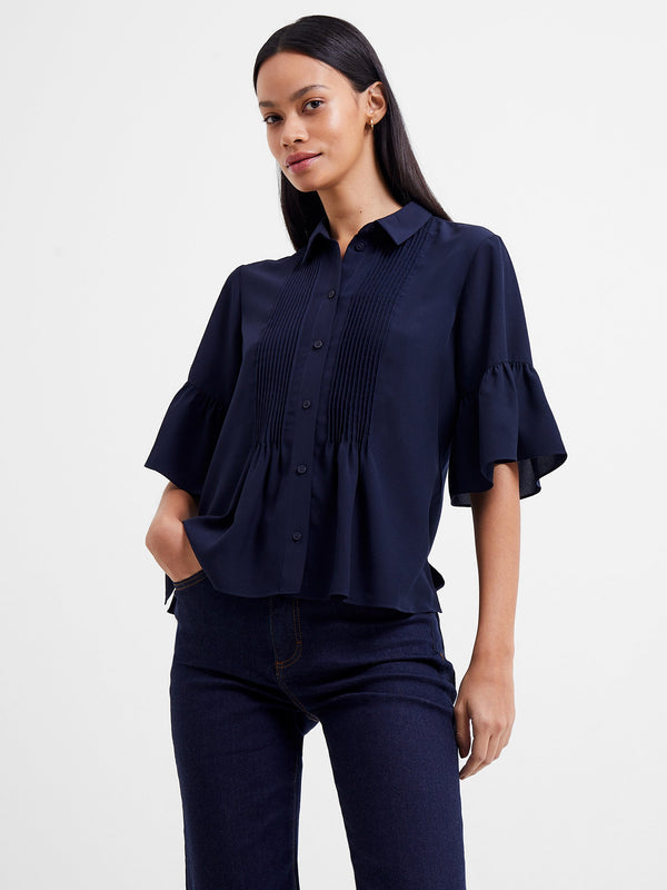 French Connection Crepe Light Pin-Tuck Shirt - Marine
