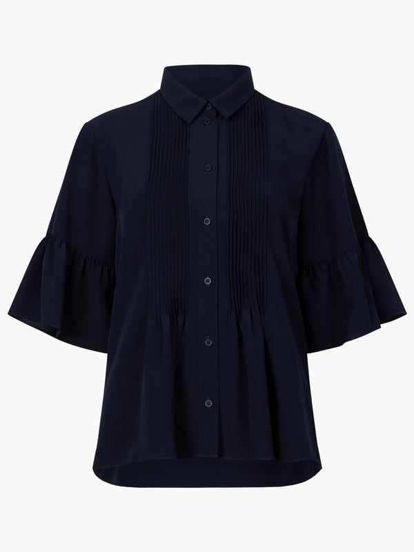 French Connection Crepe Light Pin-Tuck Shirt - Marine