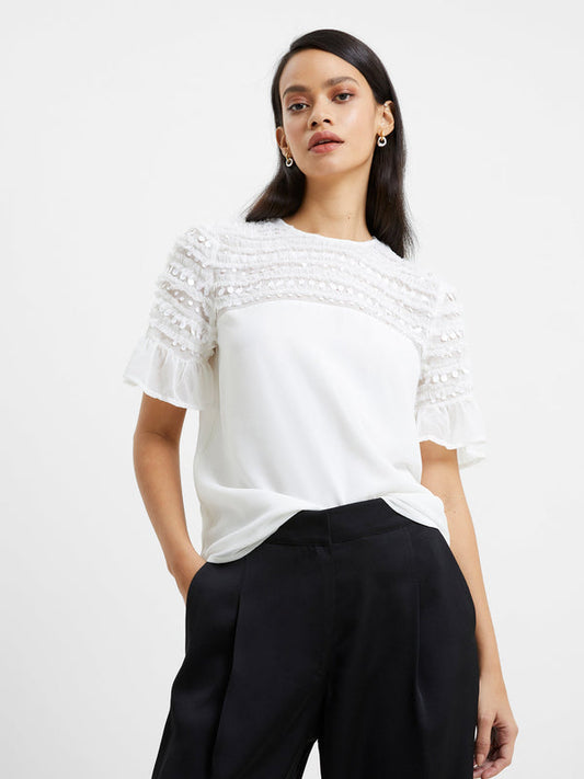 French Connection Carina Embellished Top - Winter White