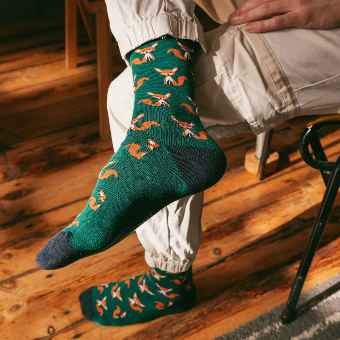 Swole Panda Bamboo Socks - Green Fox
