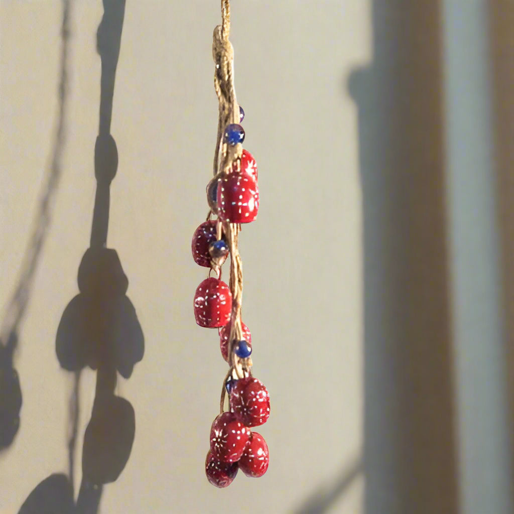 String of 9 Red Bells - Coloured Beads