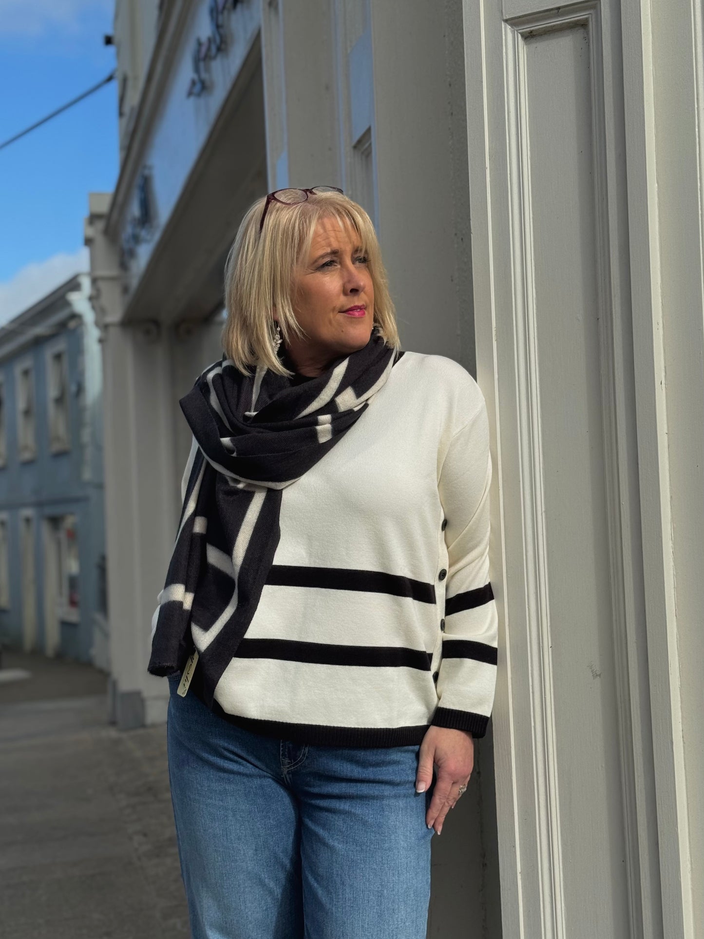 Peruzzi Striped Side Button Knit