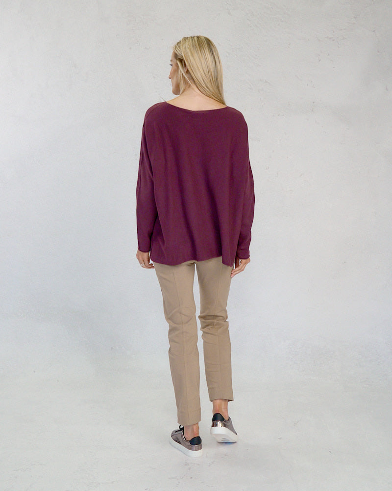 Deck V Neck Leopard Print Knit - Bordeaux