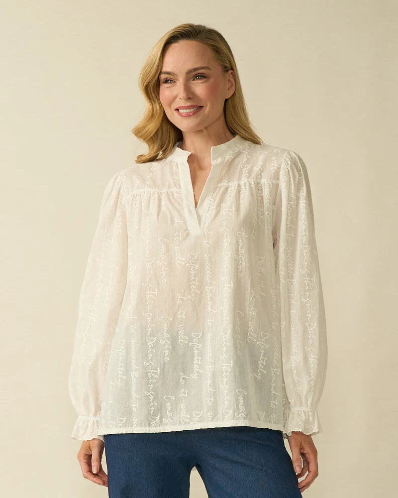 Deck Script Embroidered Blouse