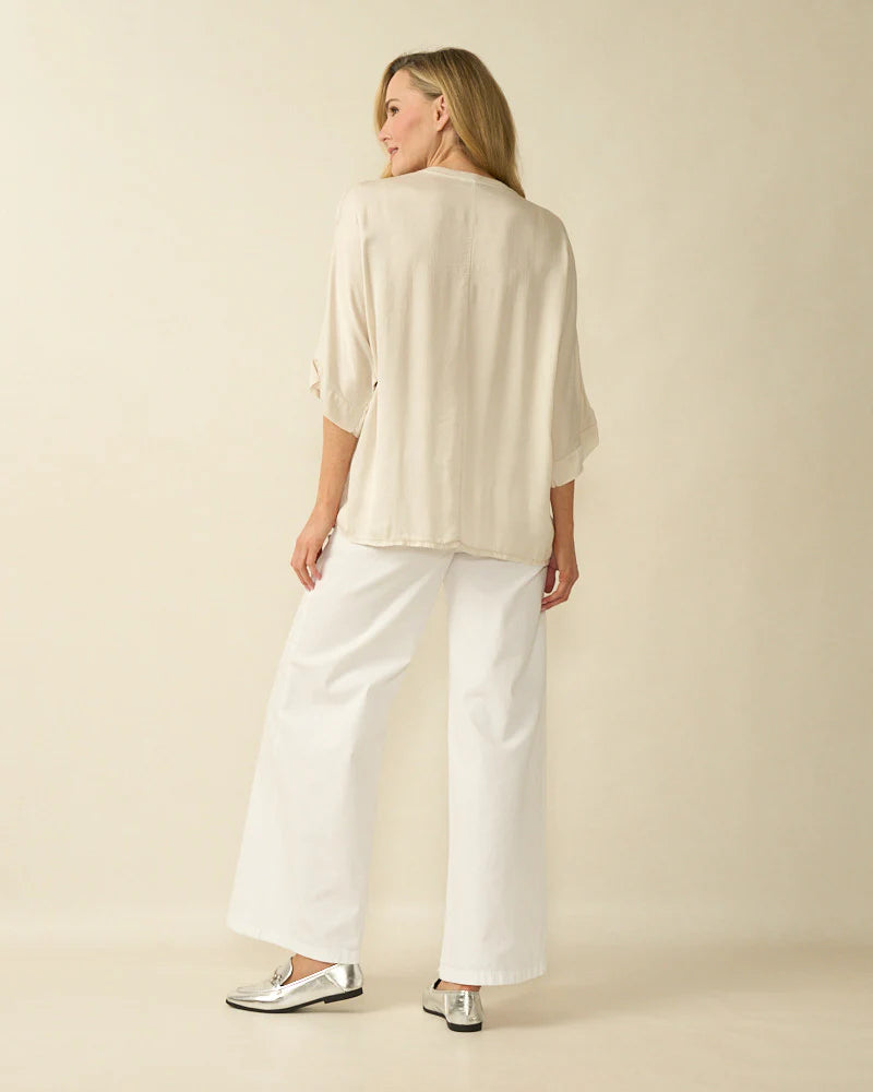 Deck V-Neck Satin Top - Sabbia