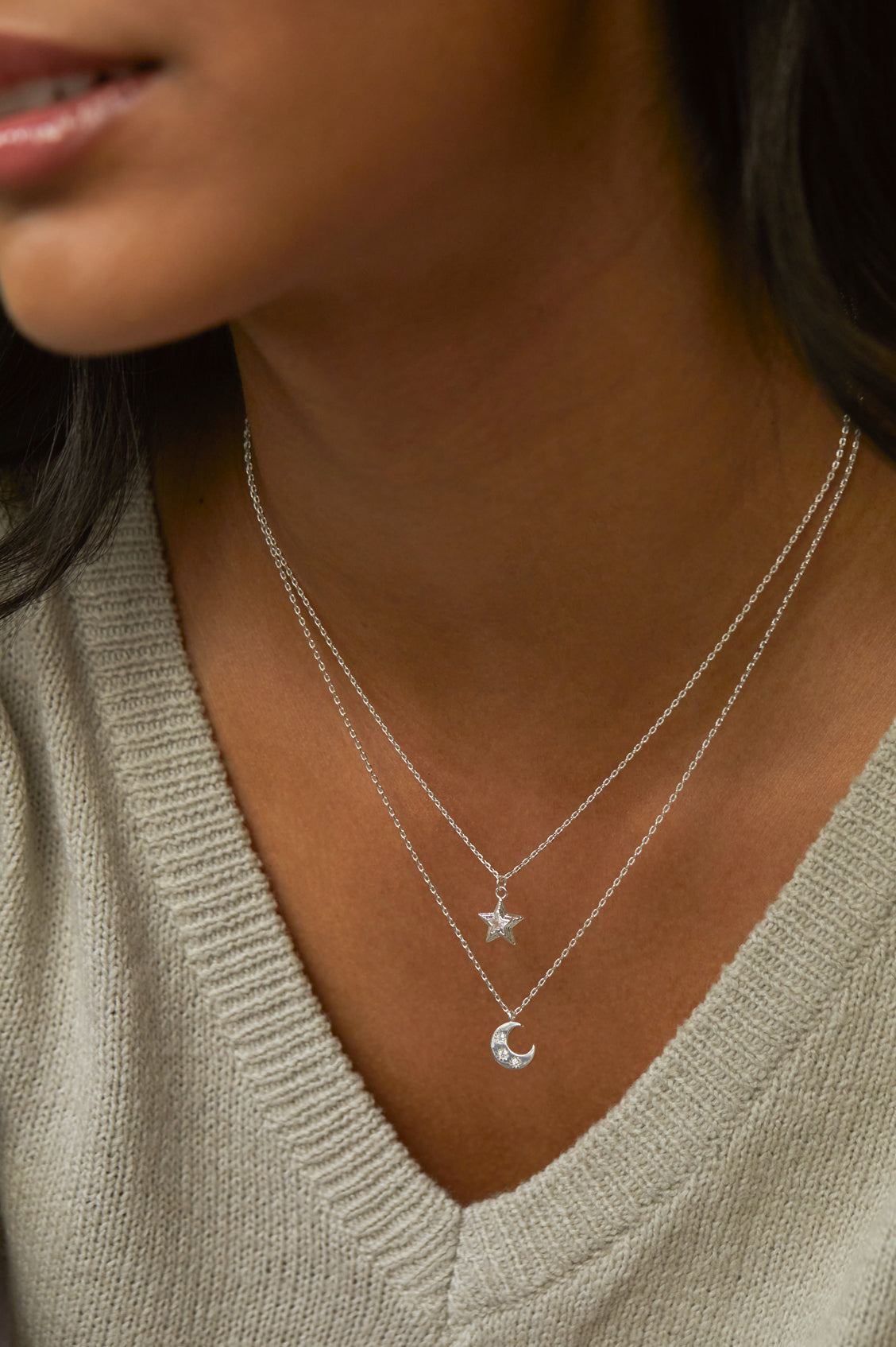 Estella Bartlett Three Stone Moon Necklace - Silver Plated