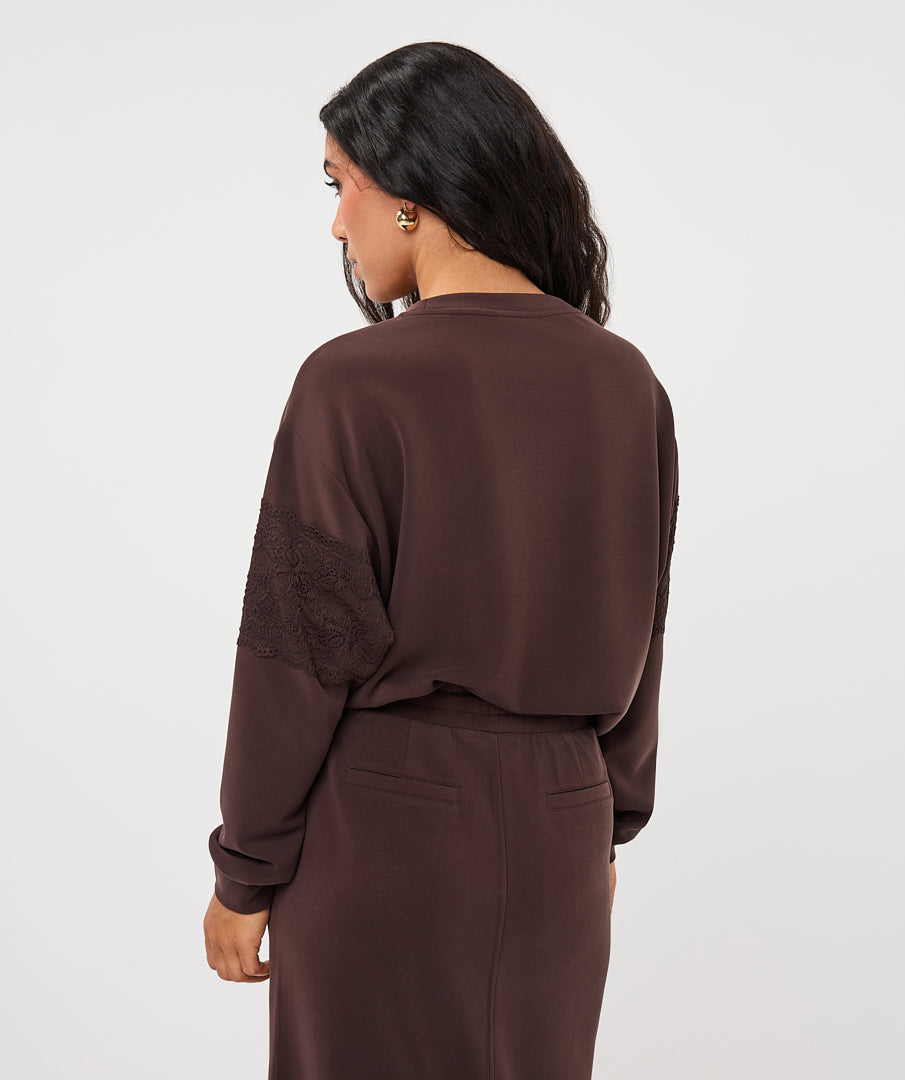 Esqualo Lace Modal Sweater - Cocoa