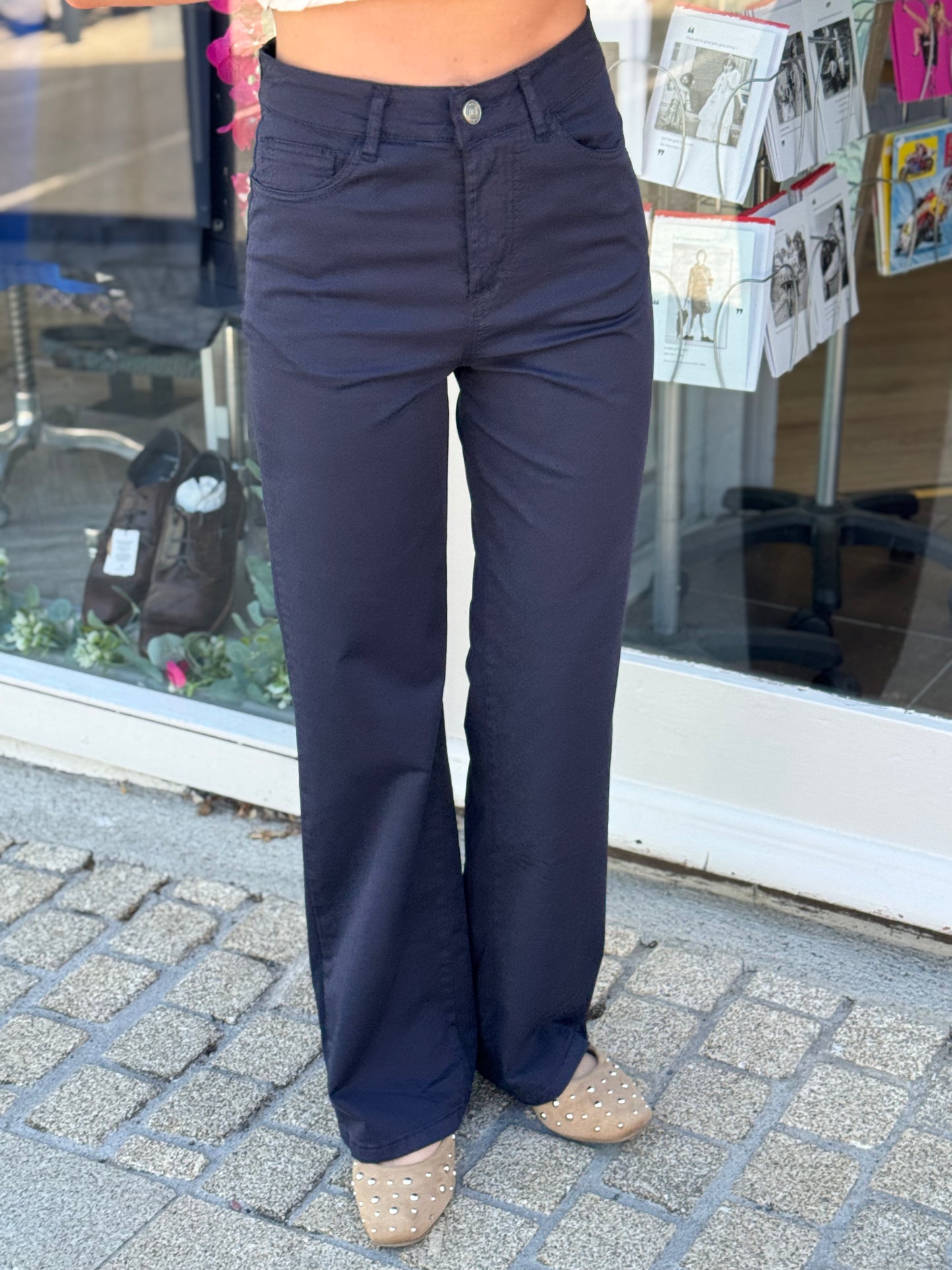 Deck Wide Leg Zip Front Jeans - Navy