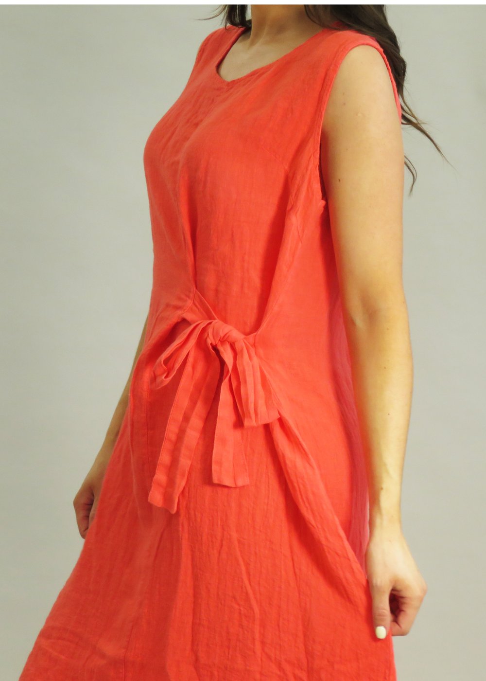 Deck Linen Tie Dress - Coral