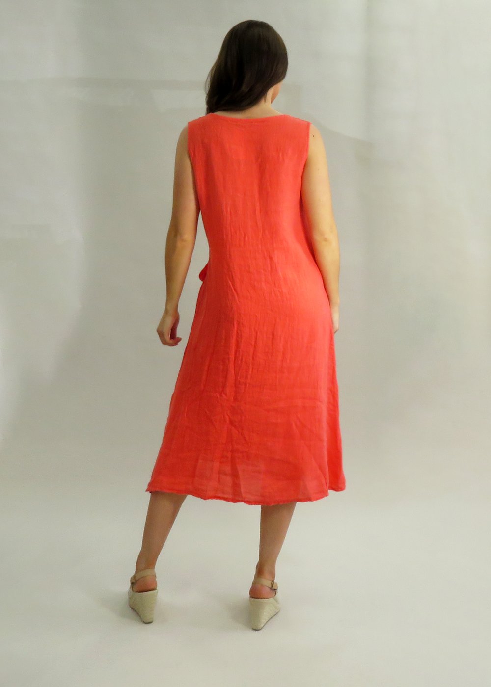 Deck Linen Tie Dress - Coral