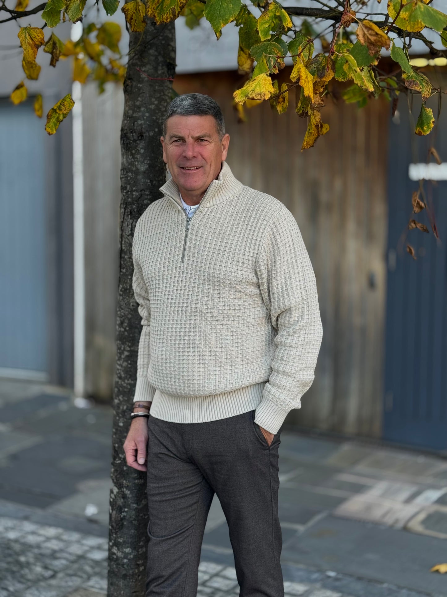 Selected Tom Long Sleeve Knit Structure Half Zip - Oatmeal