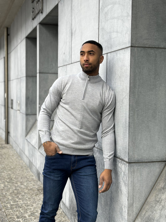 Remus Uomo Half Zip Sweater - Light Grey