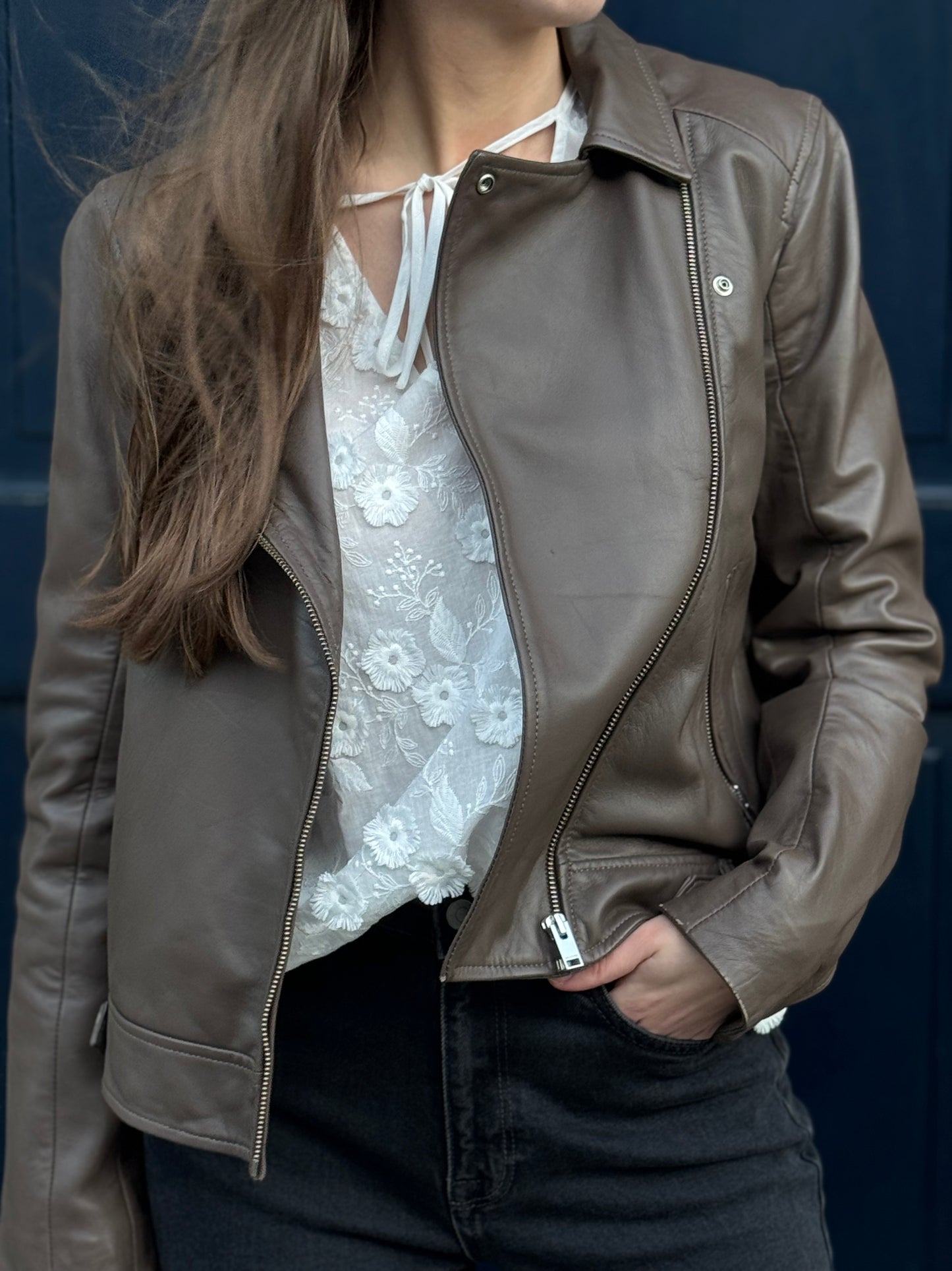 Selected Femme Katie Leather Jacket - Brown