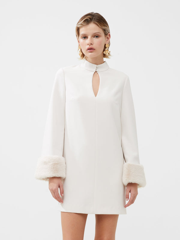French Connection Ruth Faux Fur Trim Mini Dress - Classic Cream