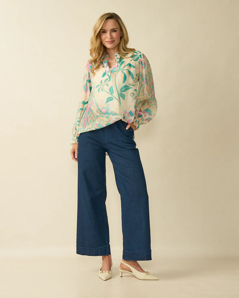 Deck V-Neck Boho Blouse - Aqua