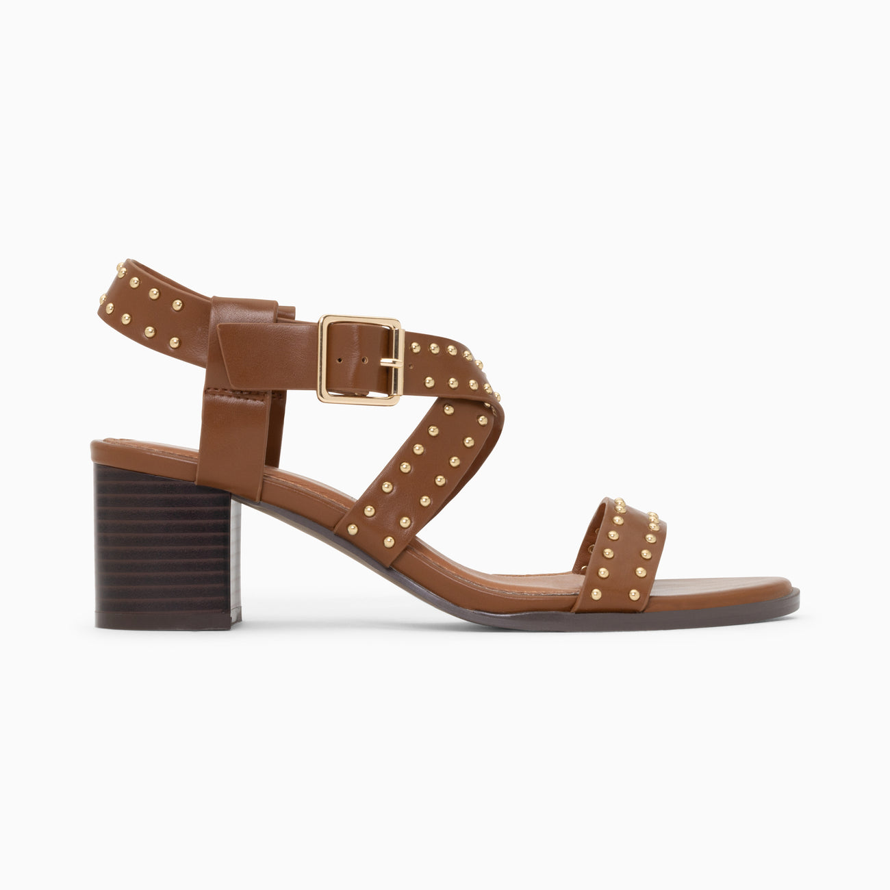 Vanessa Wu Agathe Stud Heeled Sandals - Camel