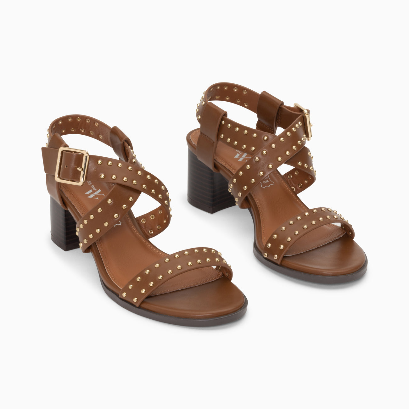 Vanessa Wu Agathe Stud Heeled Sandals - Camel