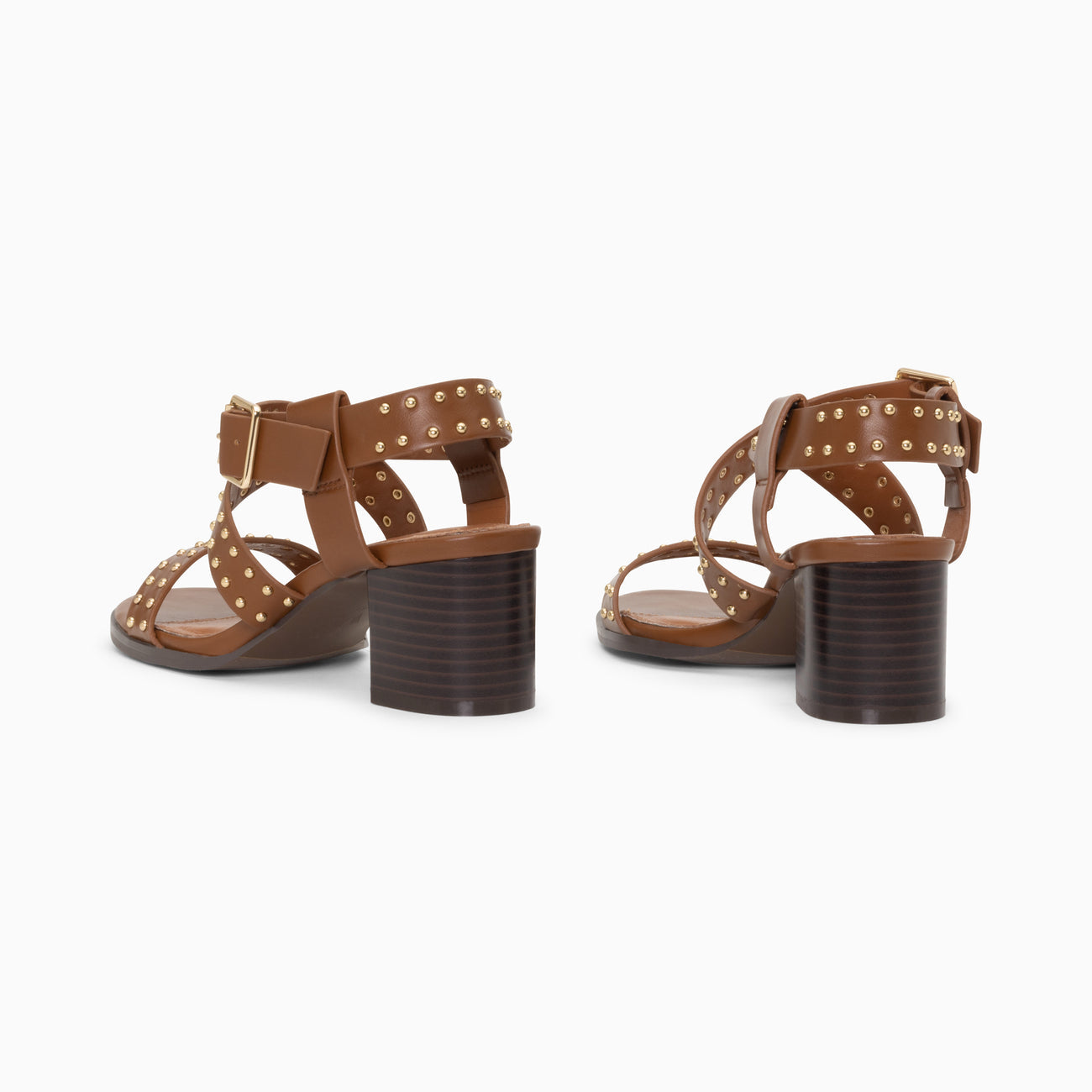 Vanessa Wu Agathe Stud Heeled Sandals - Camel