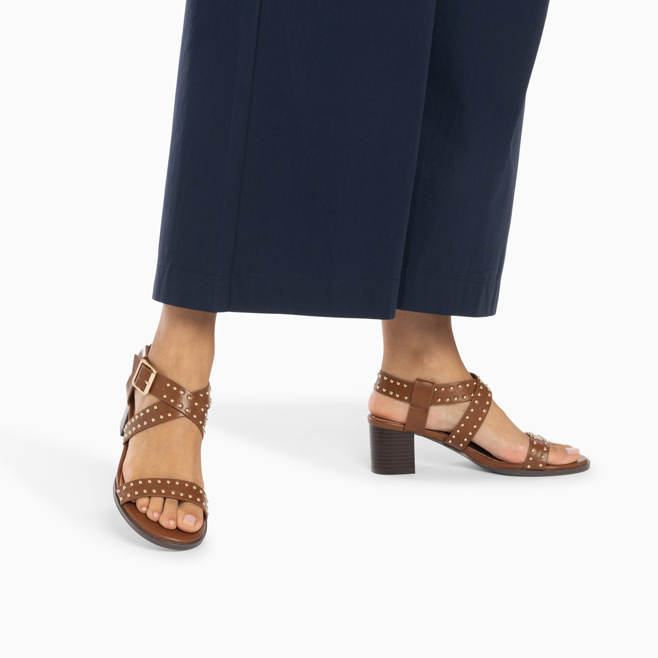 Vanessa Wu Agathe Stud Heeled Sandals - Camel
