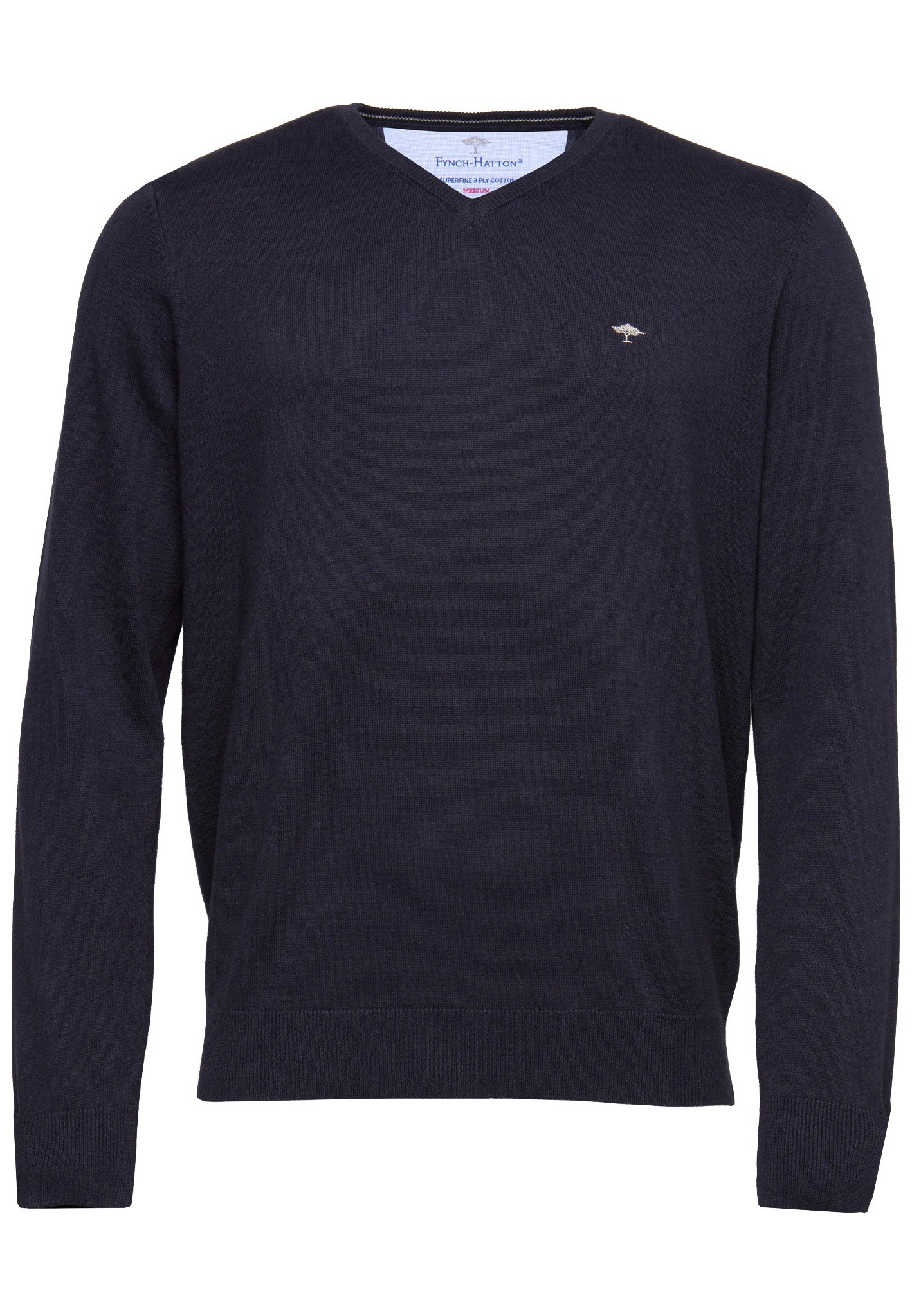 Fynch Hatton Superfine Cotton V-Neck - Navy
