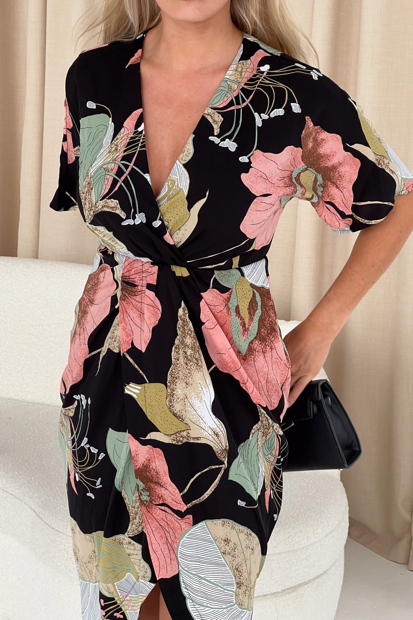 Girl in Mind Chelsea Flower Print Wrap Midi Dress