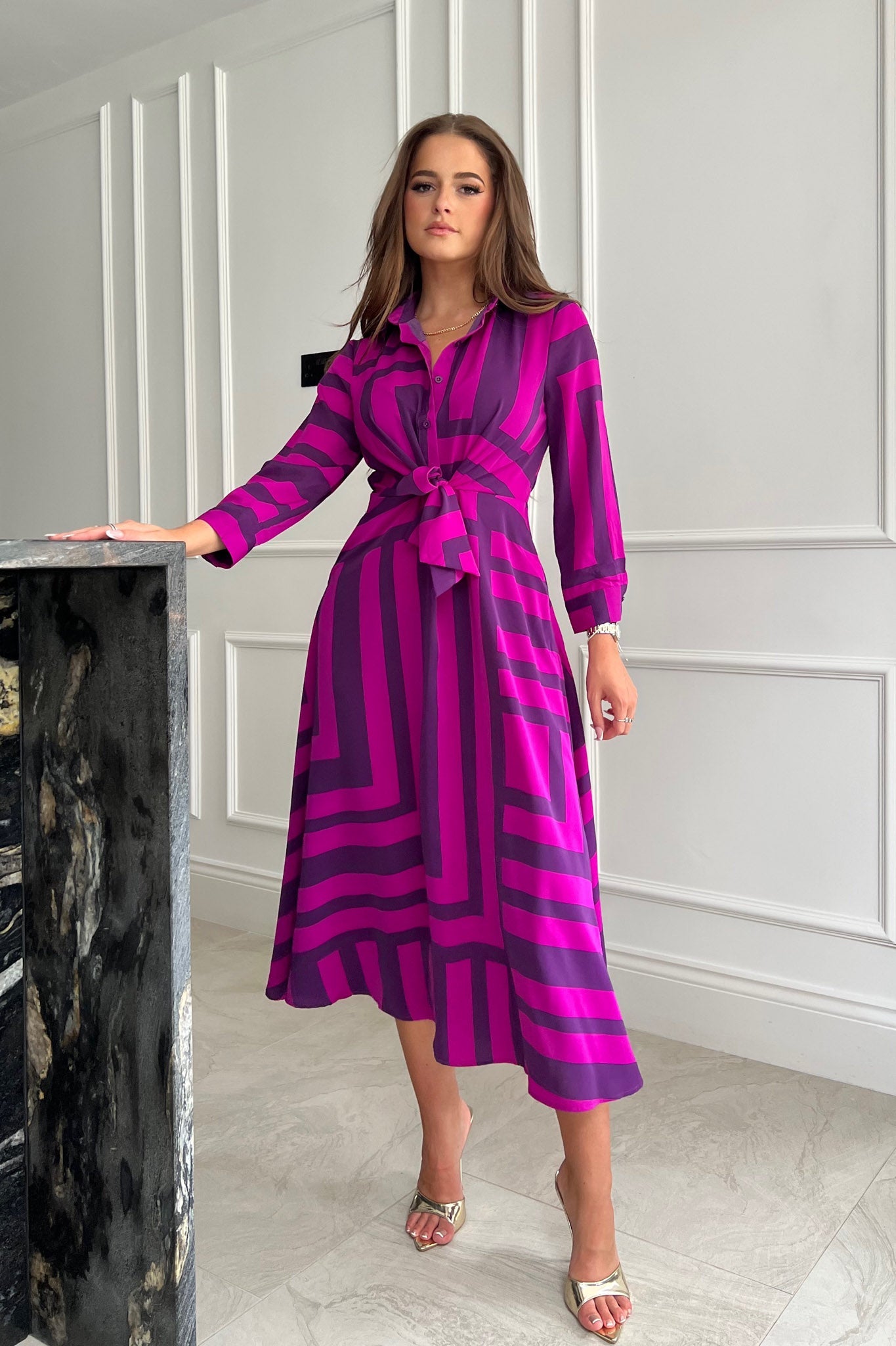 Girl In Mind Isabella Purple Stripe Tie Front - Purple