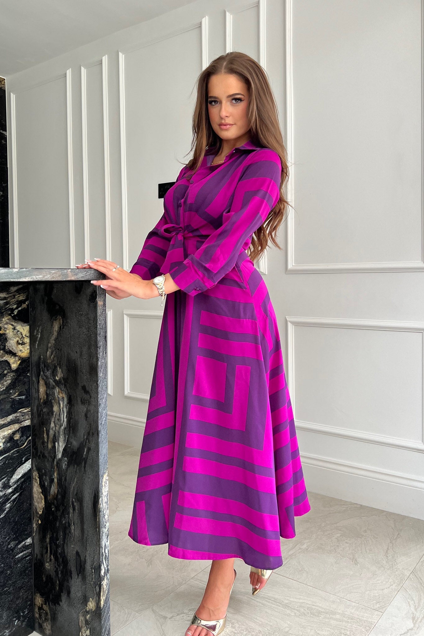 Girl In Mind Isabella Purple Stripe Tie Front - Purple