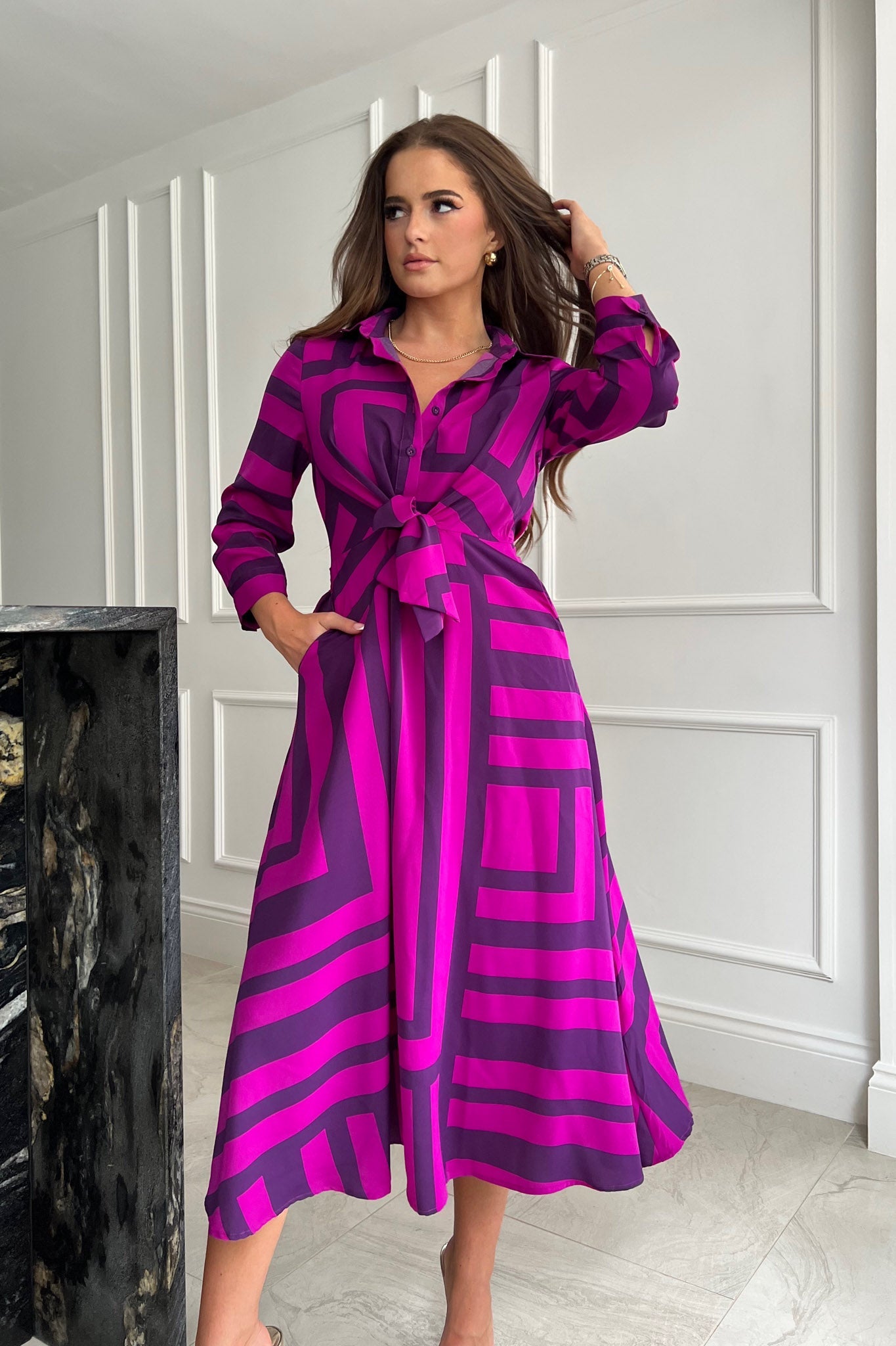 Girl In Mind Isabella Purple Stripe Tie Front - Purple