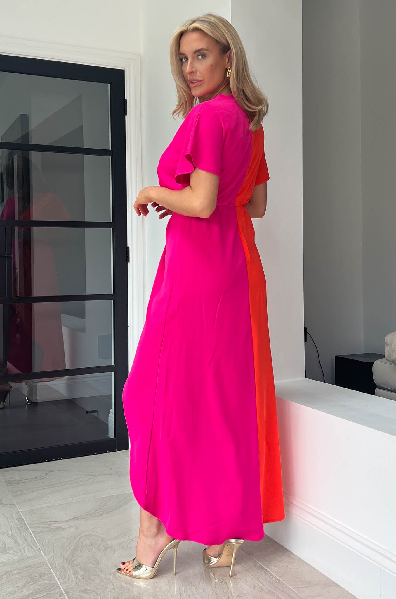 Girl in Mind Blair Knot Detail Wrap Maxi Dress - Orange & Pink