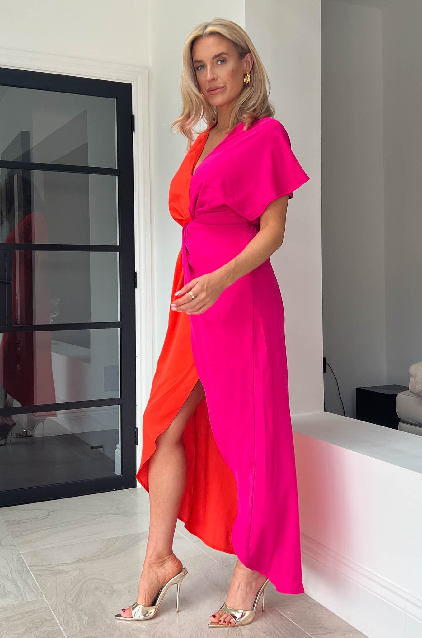 Girl in Mind Blair Knot Detail Wrap Maxi Dress - Orange & Pink