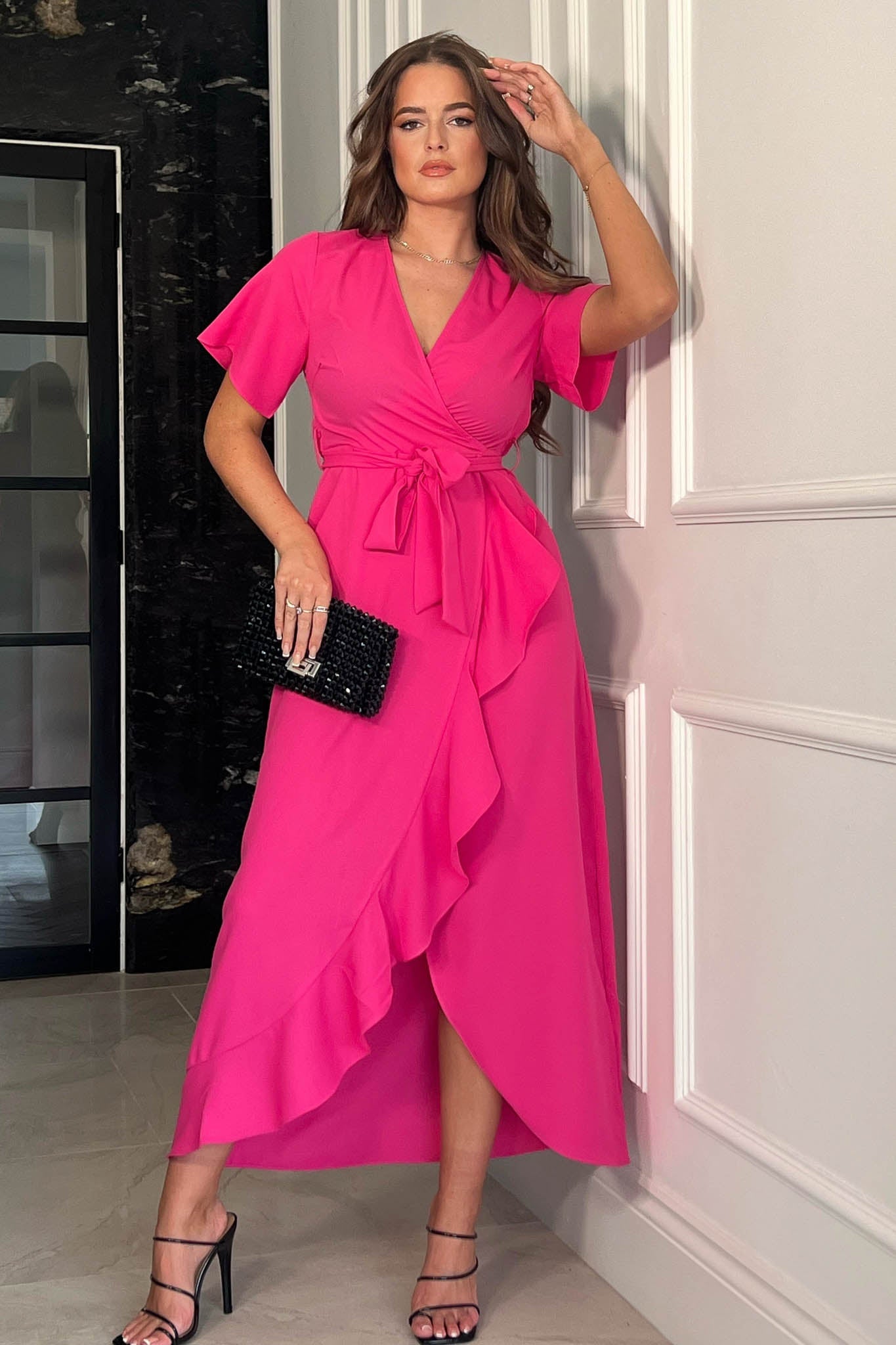 Girl In Mind Farrah Split Hem Frill Detail Maxi Dress - Pink
