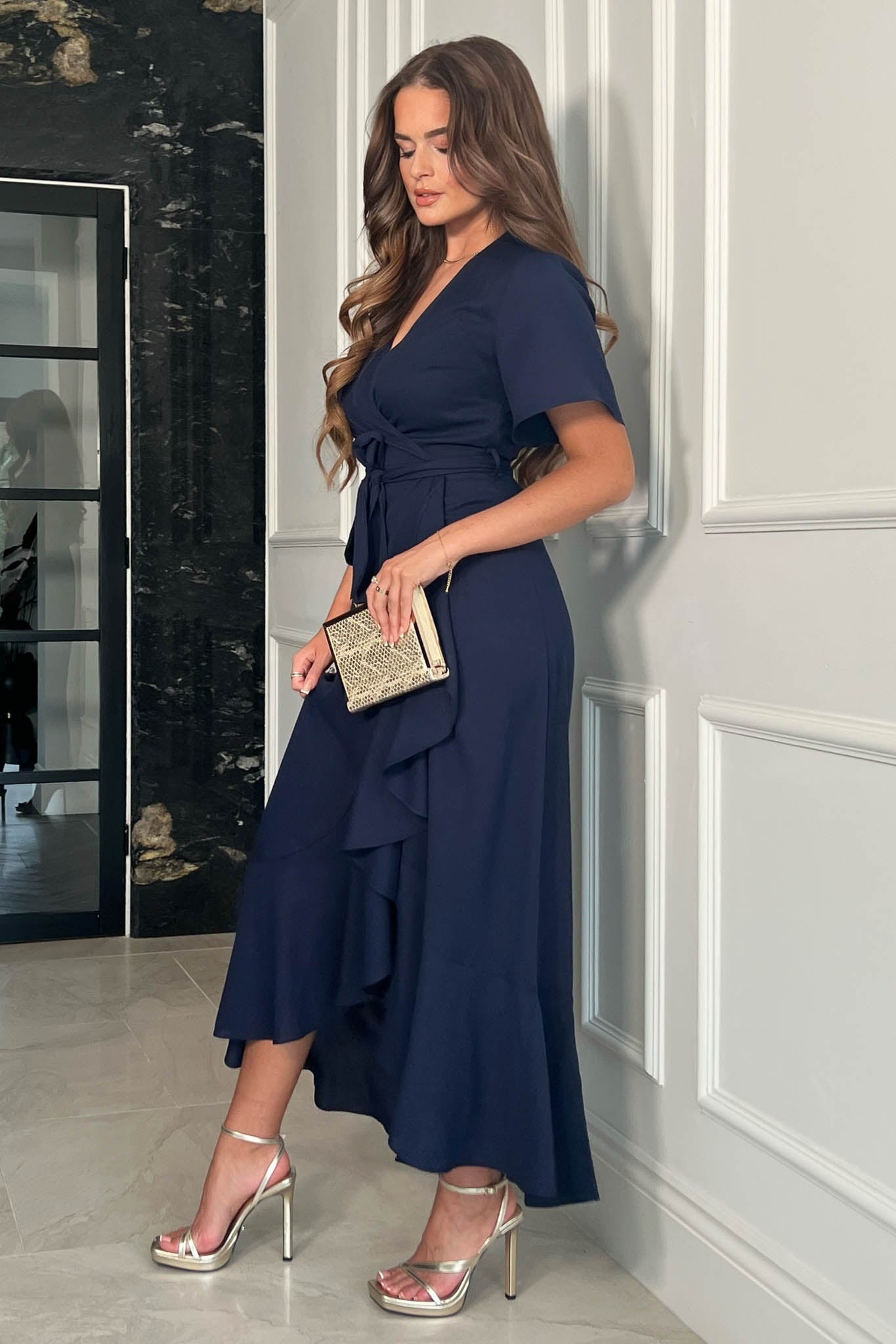 Girl In Mind Maisie Navy Frill Detail Midi Dress