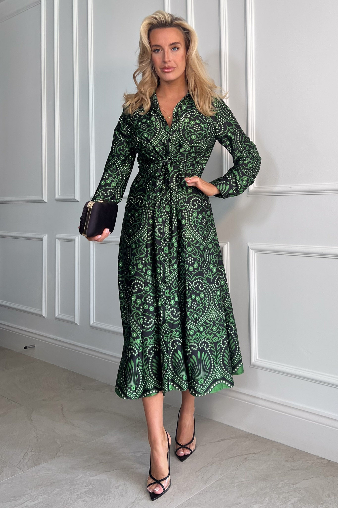 Girl In Mind Odette Print Tie Front Shirt Dress - Green