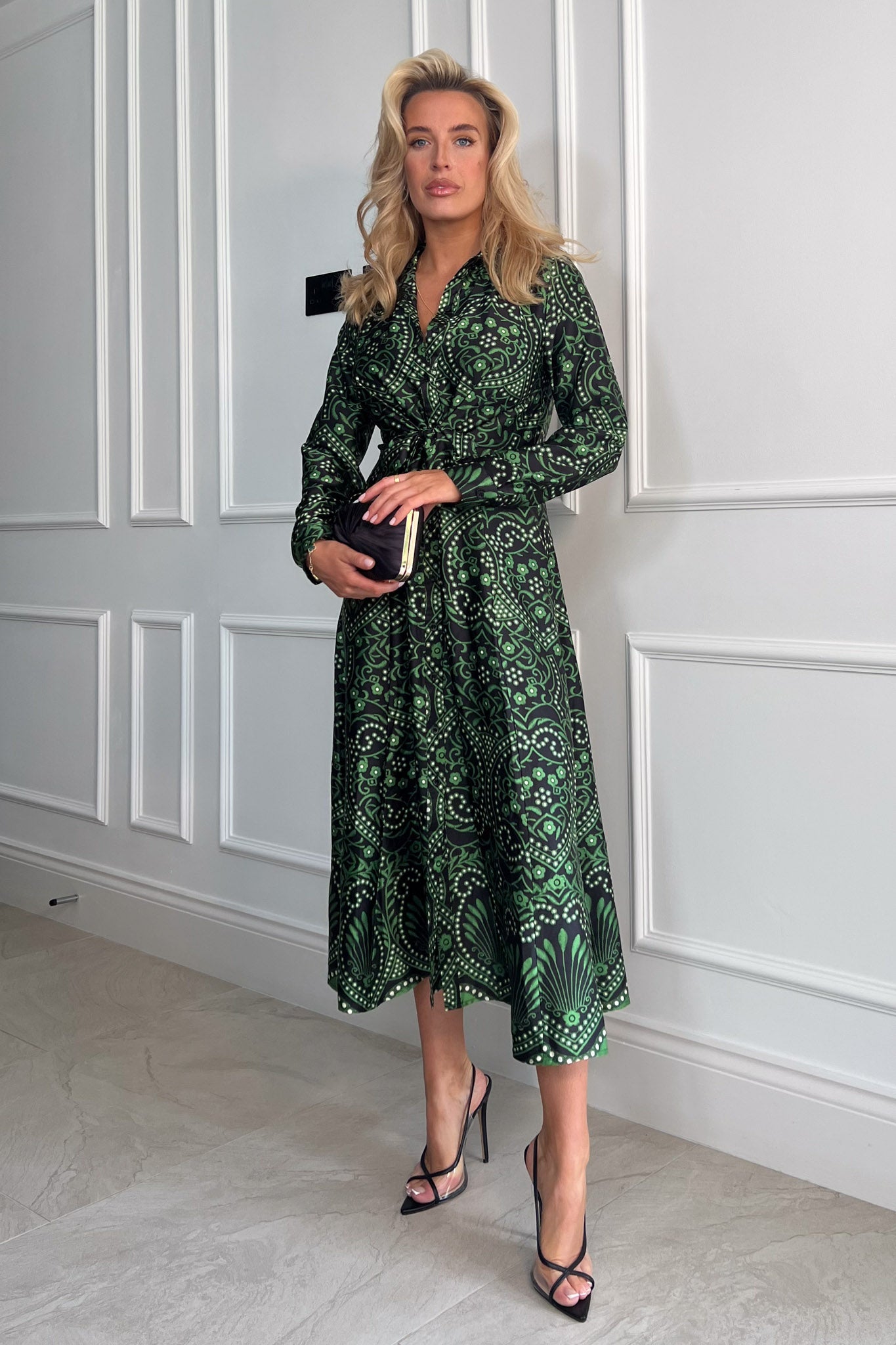 Girl In Mind Odette Print Tie Front Shirt Dress - Green