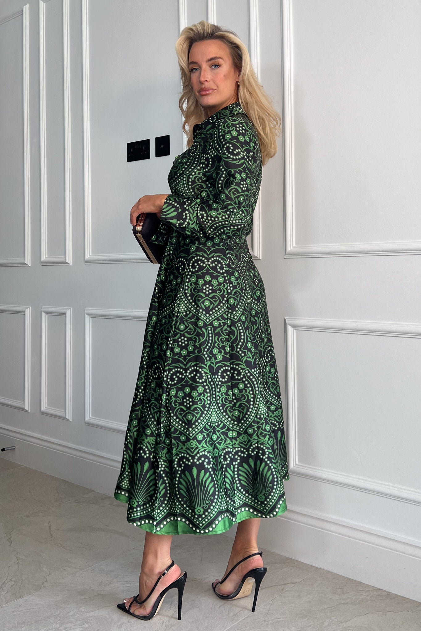 Girl In Mind Odette Print Tie Front Shirt Dress - Green