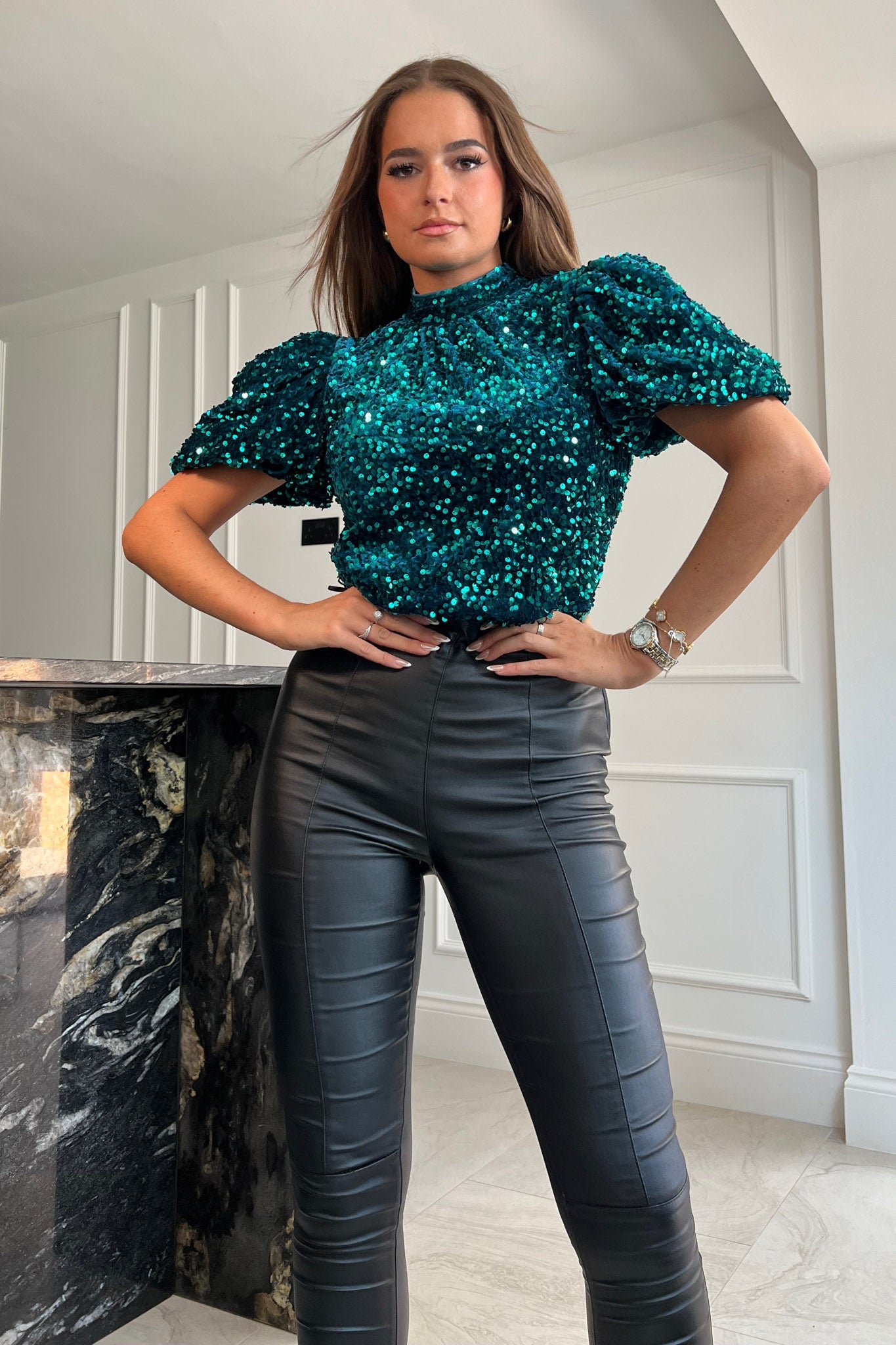 Girl In Mind Lilith Puff Sleeve Bodysuit - Teal