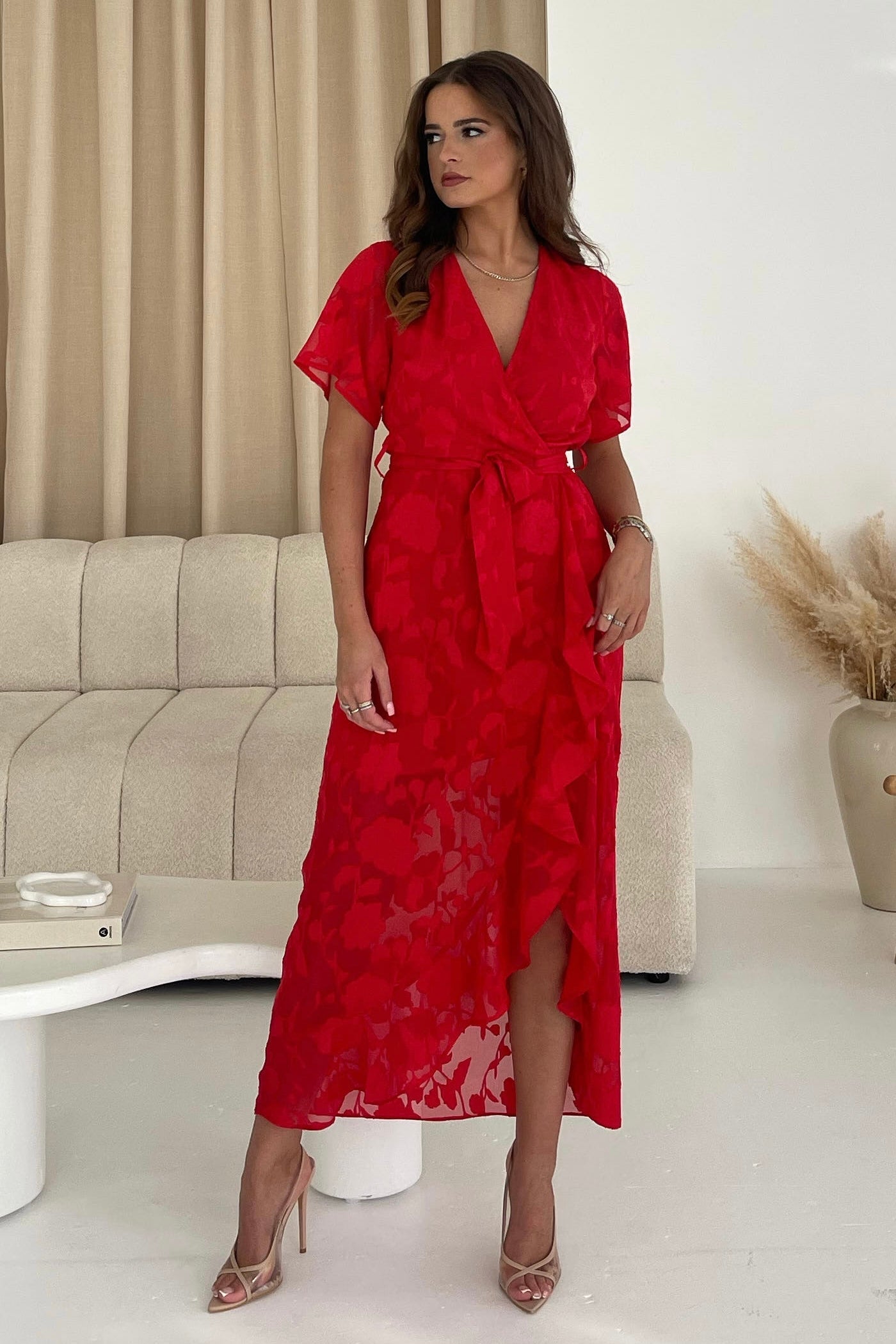 Girl in Mind Farren Wrap Frill Maxi Dress Red TRM TRM Clothing