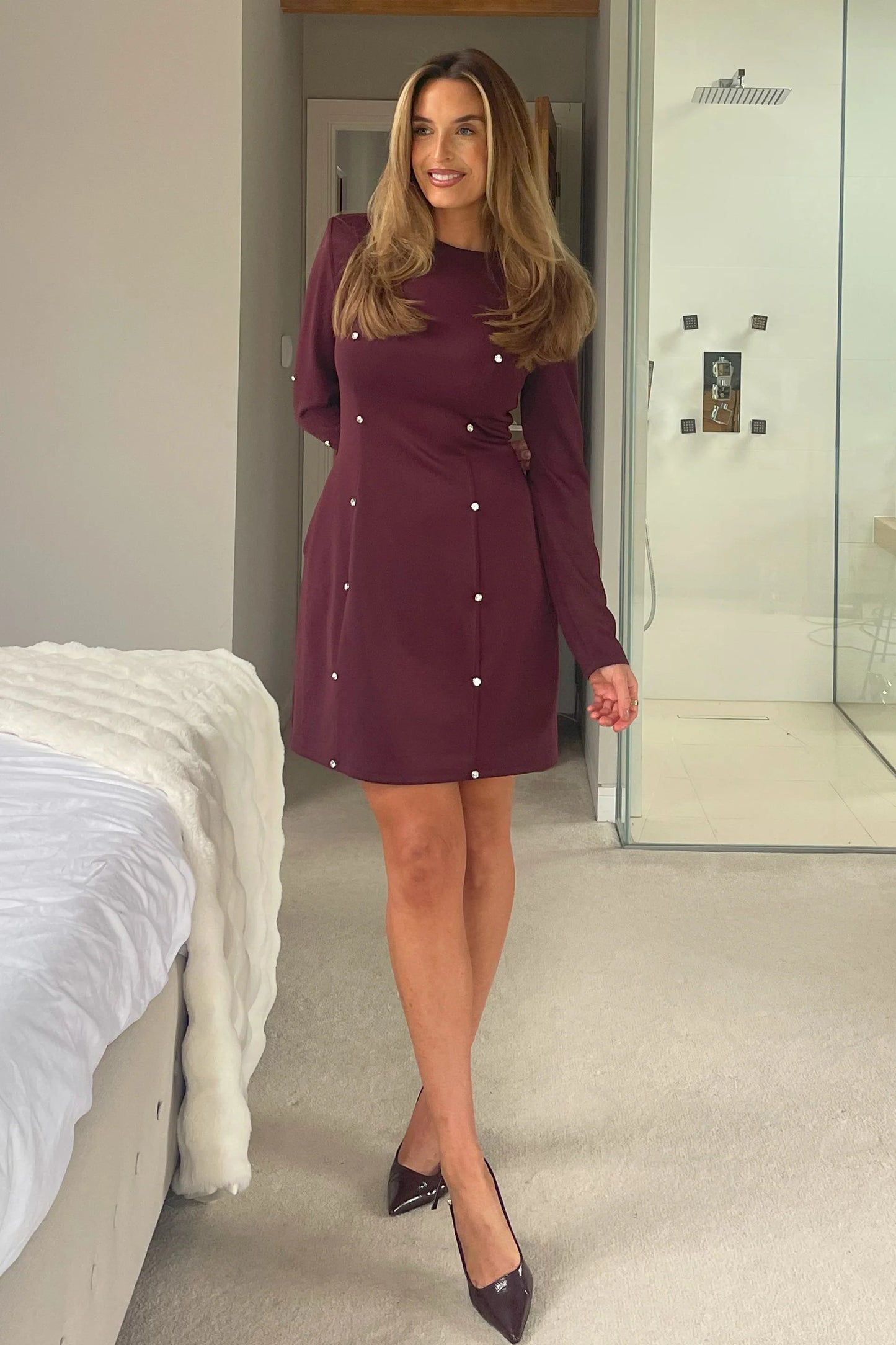 Girl In Mind Morrigan Studded Long Sleeve Mini Dress - Plum