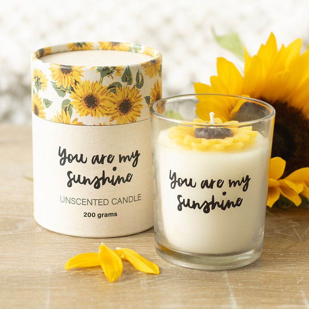 You Are My Sunshine Glass Candle with Wax Sunflower