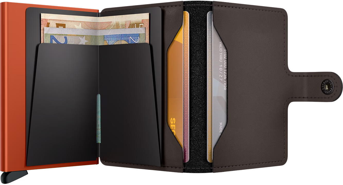 Multicolored wallet with various cards and a banknote on a transparent background